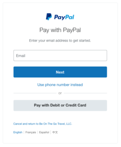 Use PayPal to purchase your Bee On The Go Travel tour